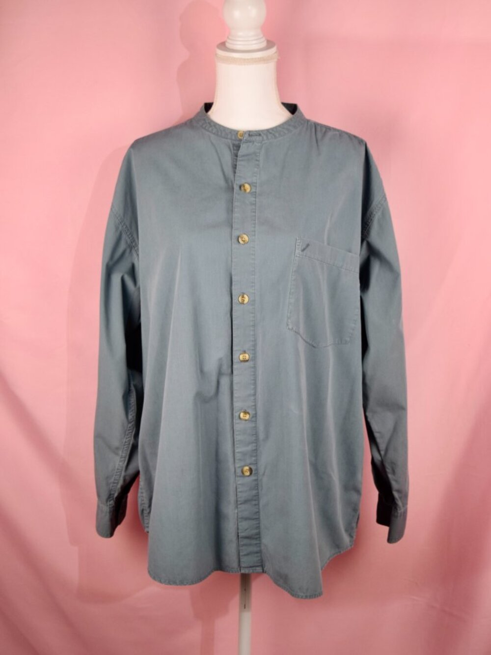 Arizona Jean Co. Blue Mandarin Collar Button-Up Blouse | Size L